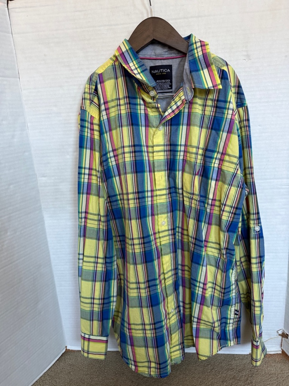 Nautica Yellow Plaid Button-Down with Blue & Green Accents Boys XL 18/20